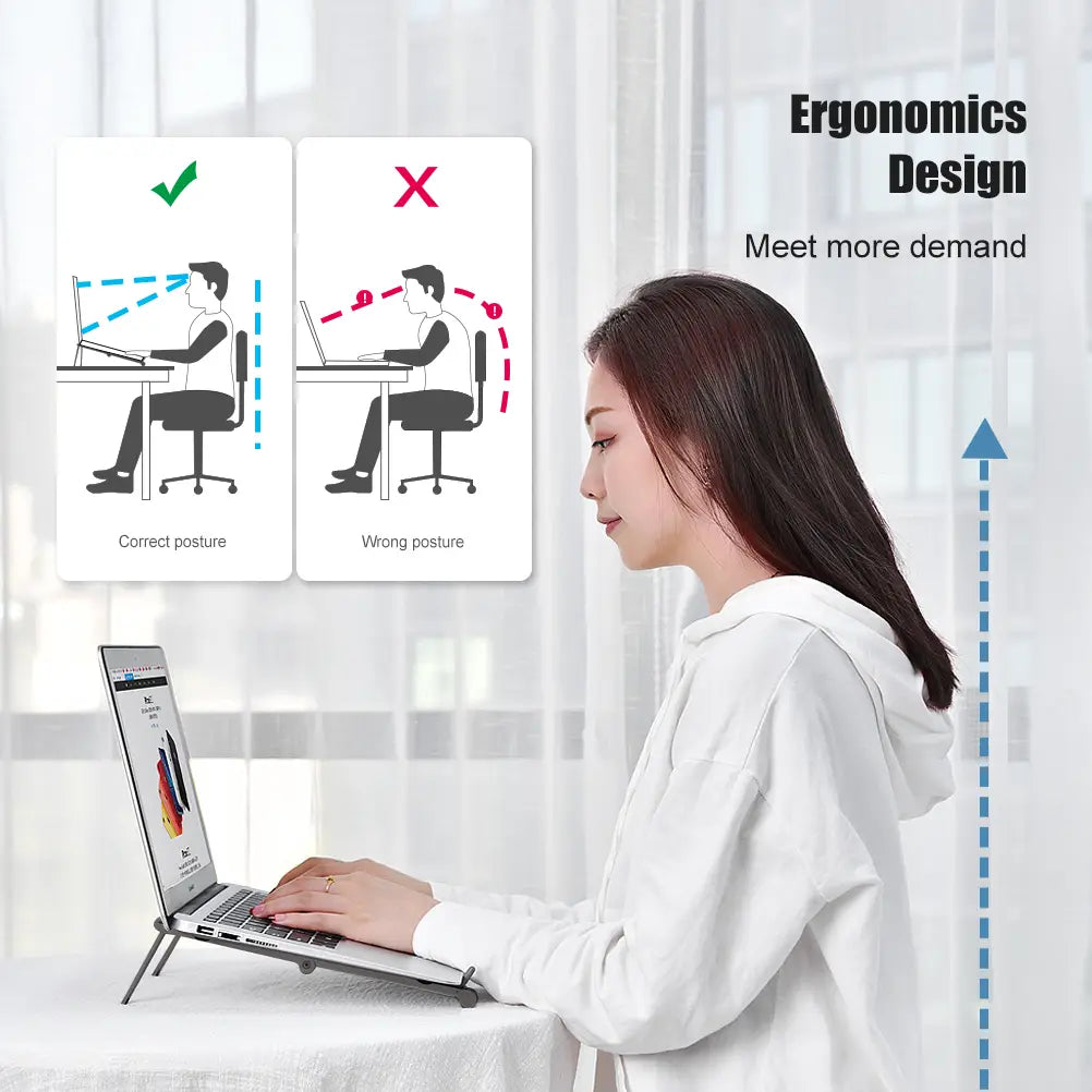 silver foldable aluminum laptop stand with adjustable legs and minimalist design for mobile phone and mobile phone tablet use