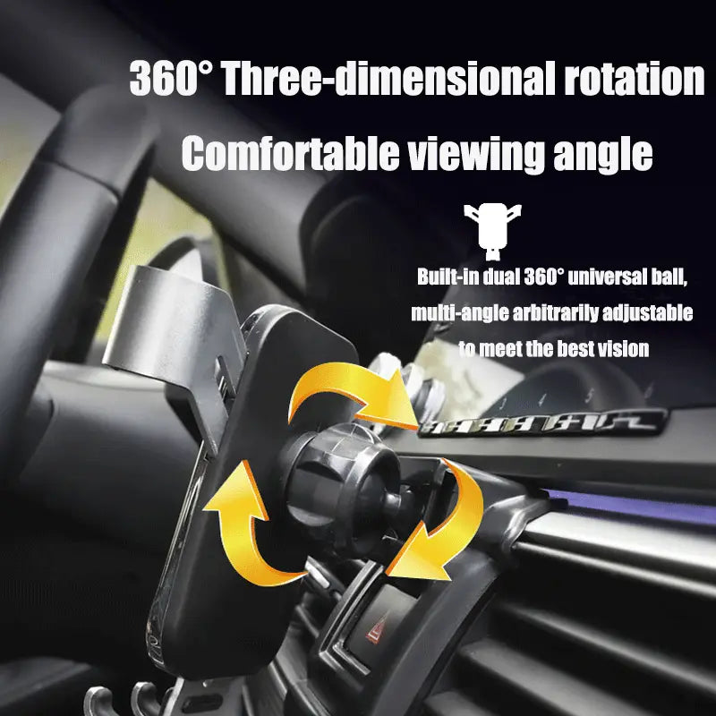 Support de téléphone de voiture sans fil Mg Rx5 en plastique noir, doté de doubles rotules universelles à 360 degrés pour des angles de vision ajustables.