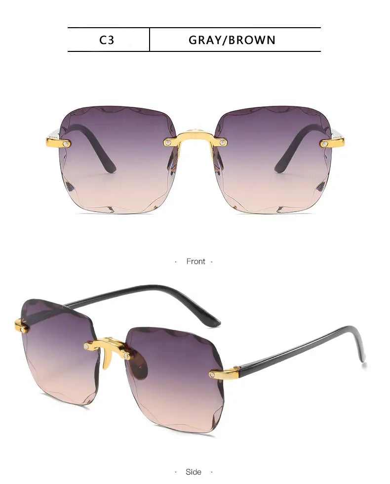 Square gradient sunglasses for women featuring gray and brown gradient lenses with gold-tone metal frames.