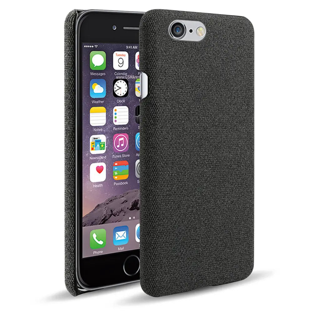 black textured fabric hard case for iphone se 2016 shown from the back in gray slim cover design
