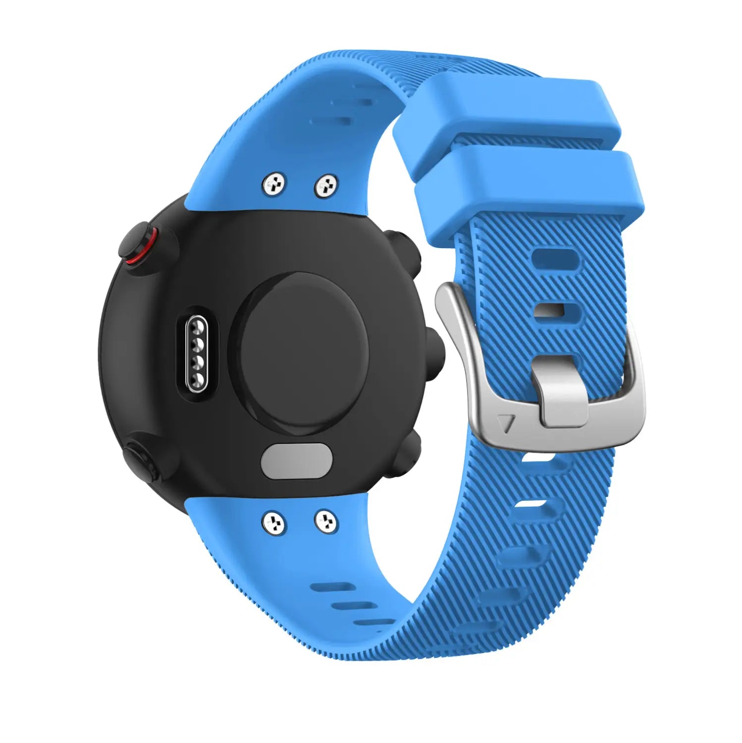 Correa de silicona azul para Garmin Forerunner y banda Garmin Swim, con hebilla plateada de alta calidad.