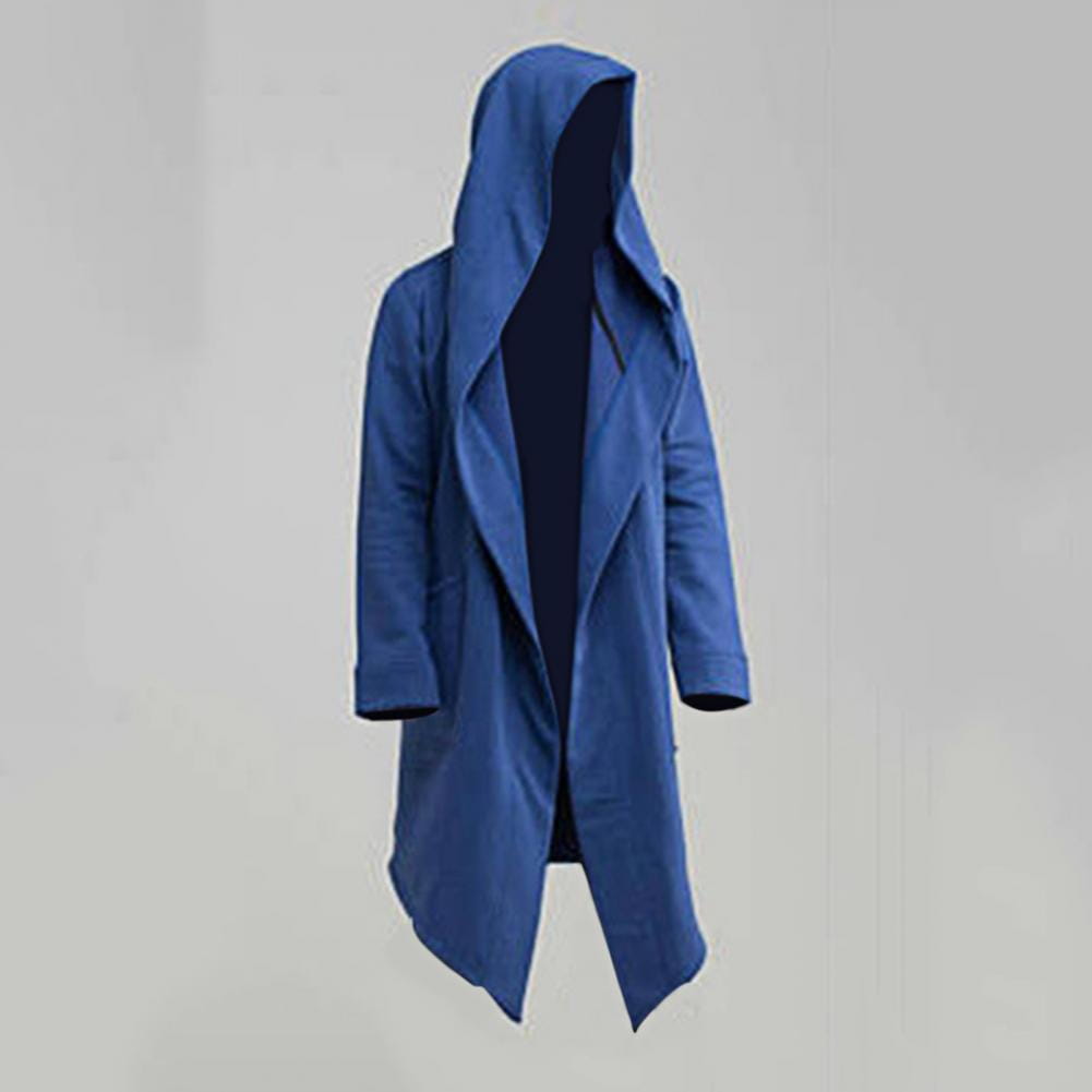 Capa larga gótica con capucha para hombre en azul, con diseño moderno y elegante y un sutil forro interior negro