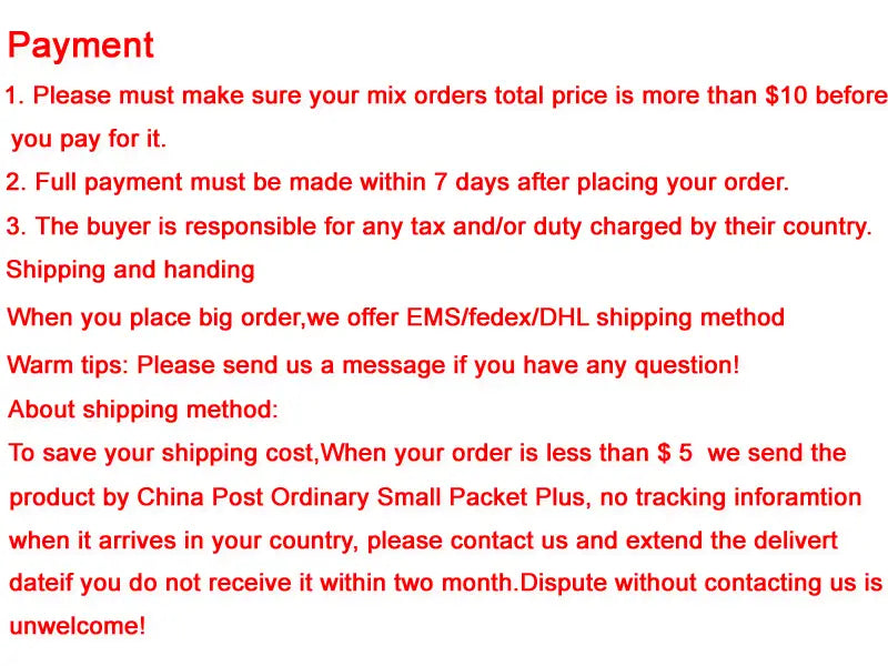 red text on a white background detailing payment and shipping instructions for sterling silver zircon flower hoop earrings online order