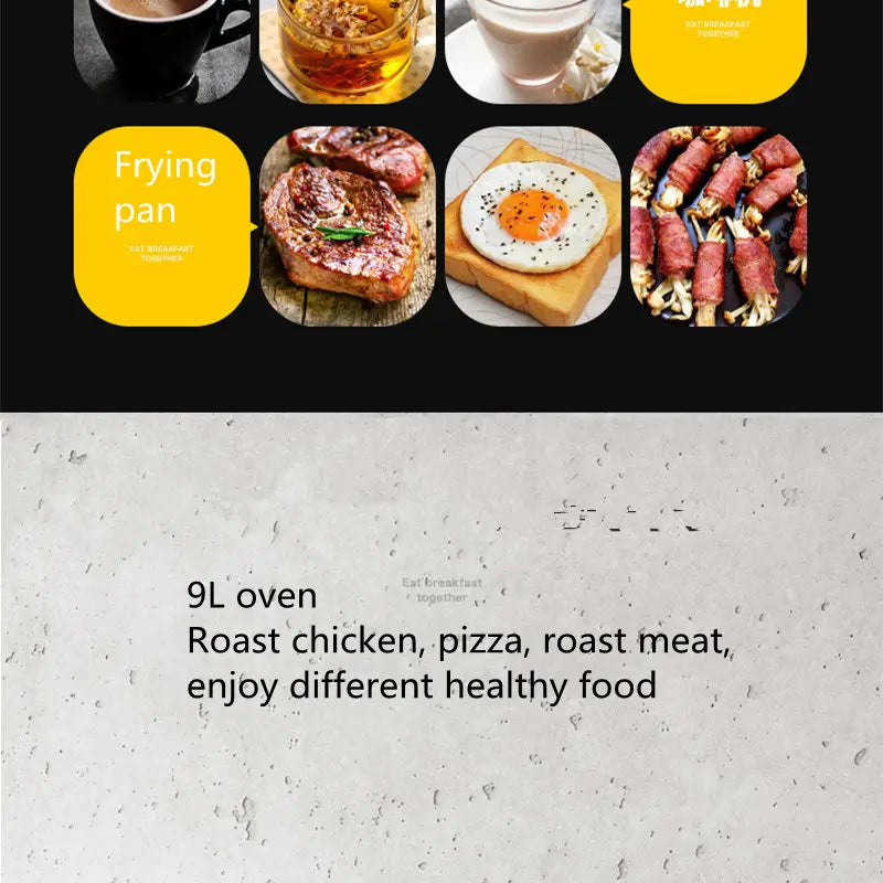 The 3 in 1 breakfast station coffee maker and toaster oven features a 9l oven for roasting chicken pizza and roast meat to enjoy different healthy food.