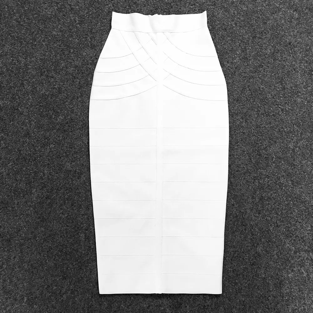 Jupe midi crayon bandeau blanche à taille haute, pour femme, avec un design segmenté structuré et une coupe ajustée