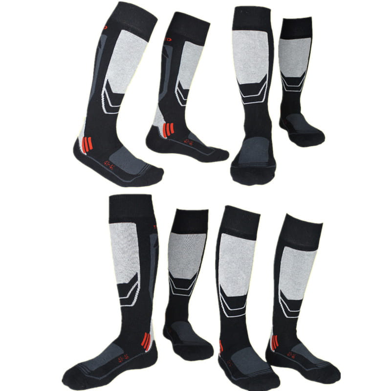 Chaussettes de ski thermiques en coton épais noir gris et orange, avec panneaux renforcés et conception axée performance pour les sports d’hiver