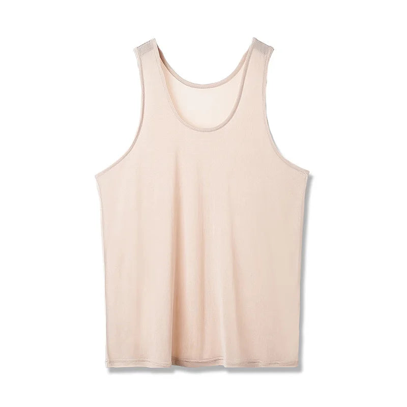 Men Tank Tops 30% Real Silk Solid Tanks For Men O Neck Vest 2025 New Spring Summer Black White Bottoming Shirt