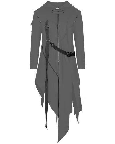 SHUJIN Men Gothic Style Hip Hop Trench Coat Hooded Cloak Men's Irregular Design Long Cardigan Street Punk Vintage Jackets