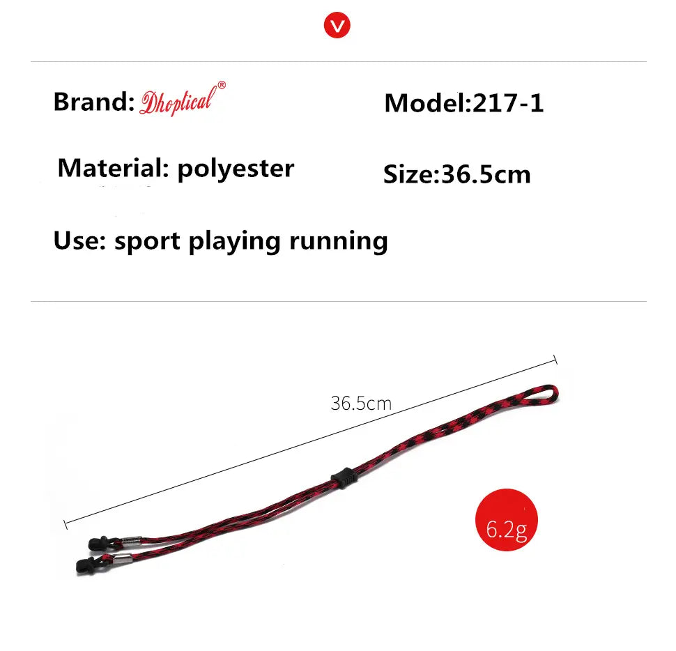 Red and black striped polyester sports strap model 217-1 by dhepical for eyewear non-slip sports cord pack.