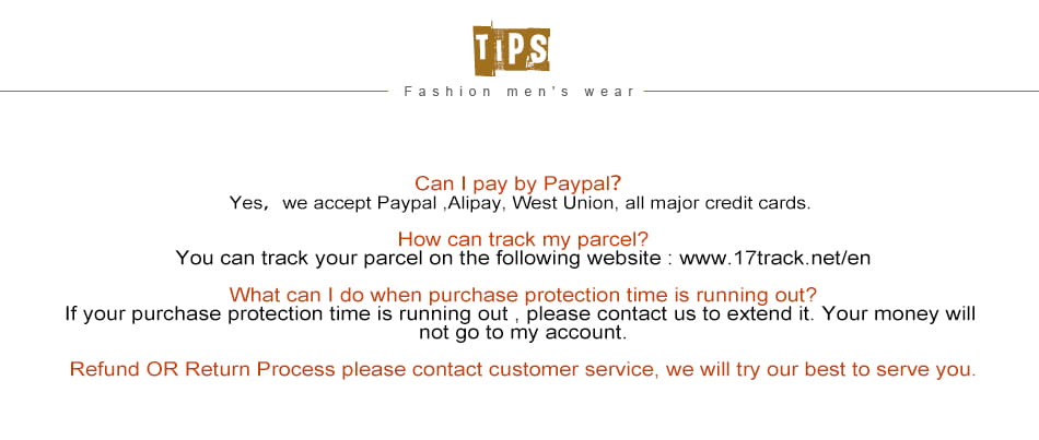 The webpage from tips fashion men’s wear displays payment and customer service information for men solid color casual tank top available in sizes S-5XL.