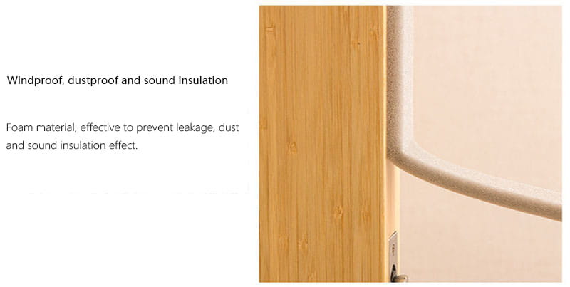 Cadre de porte en bambou brun clair avec bande d’étanchéité en mousse beige le long du bord pour sceller les portes et les fenêtres.