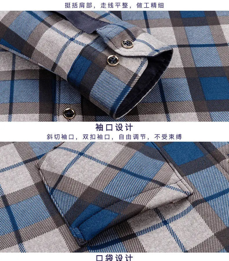 Chemise décontractée pour homme à coupe ajustée, manches longues, présentant un motif à carreaux bleu gris et noir, avec un design de poignets à double bouton.