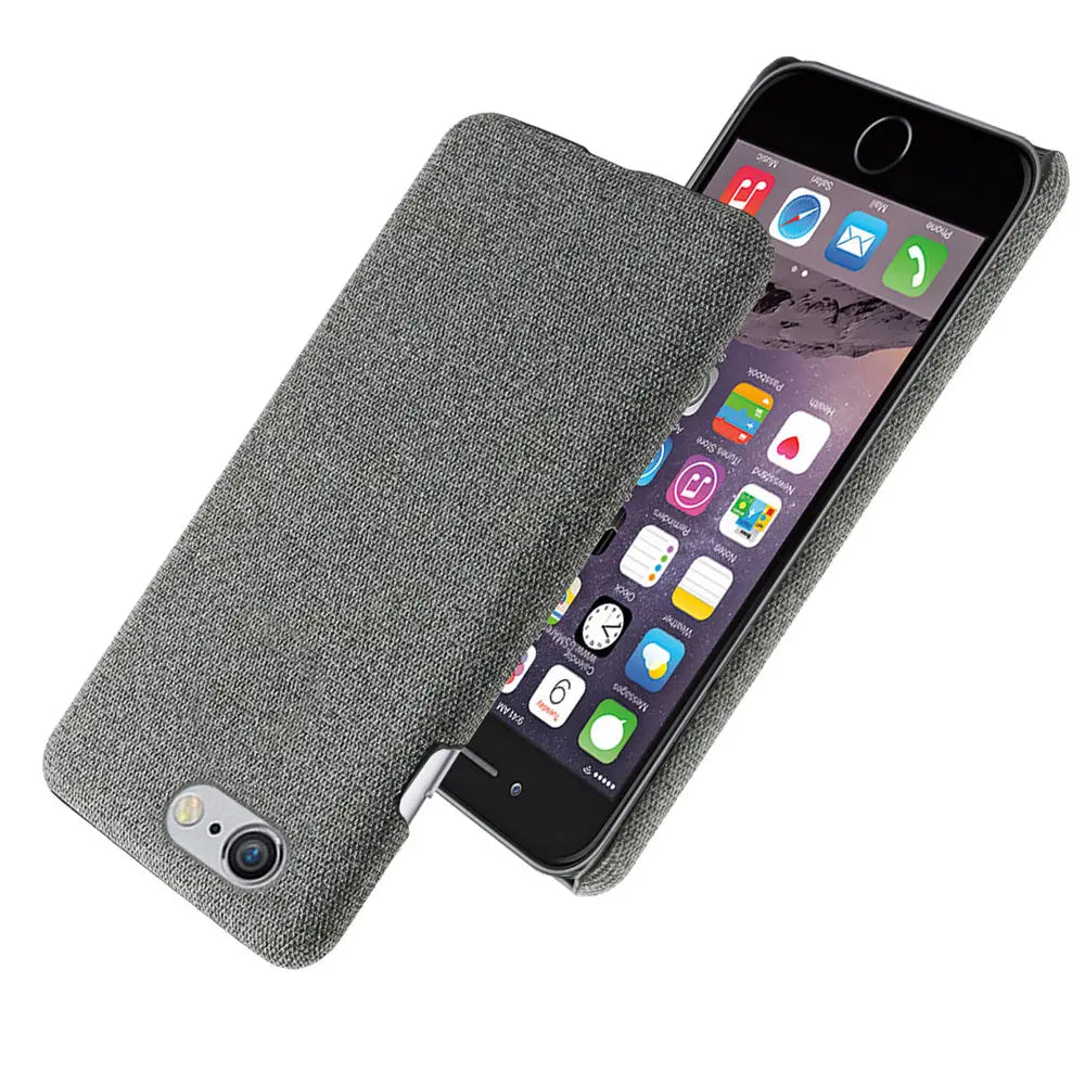 Iphone se 2016 fabric hard case gray slim cover showing the back side with a gray textured fabric and subtle woven pattern.