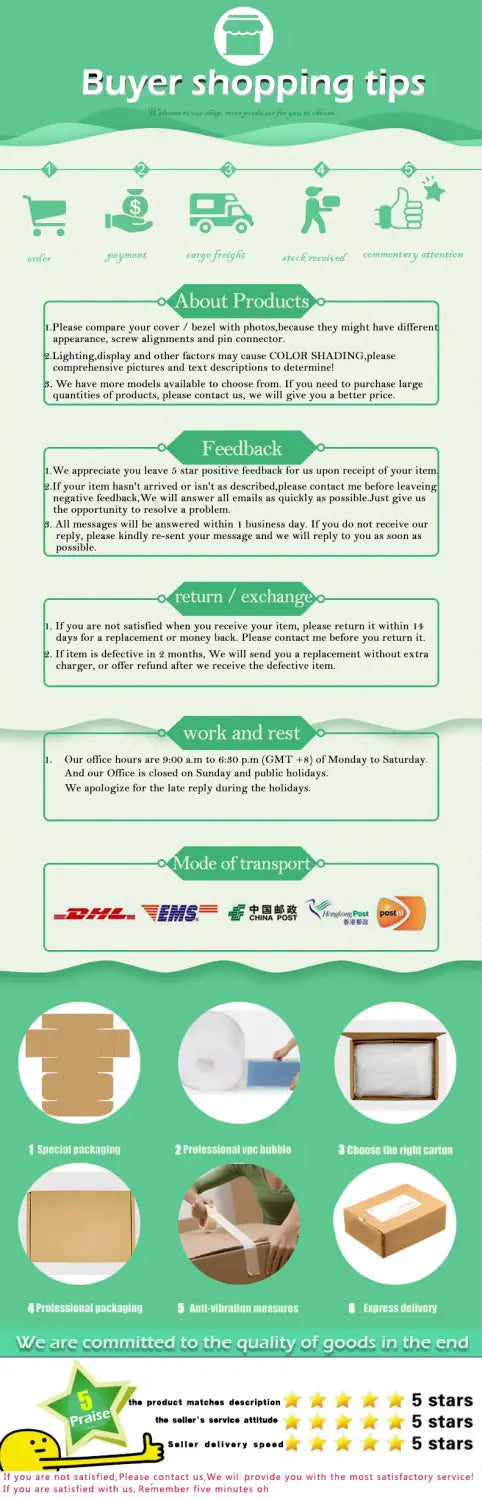 Eine grüne Infografik mit Einkaufstipps und Produktinformationen für den Austausch der Scharniere der LCD-Rückabdeckung für „hp 17-x“.