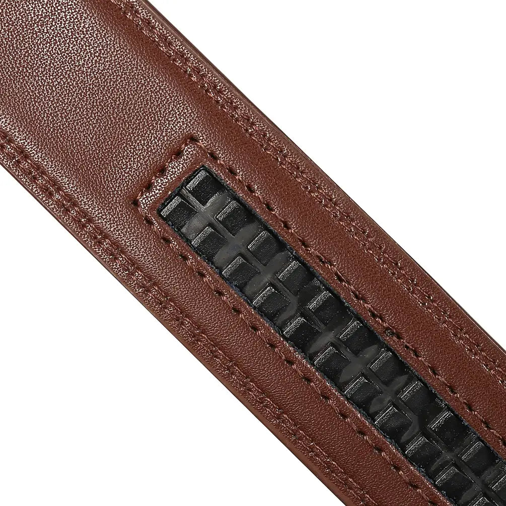 Sangle de ceinture en cuir véritable pour homme en cuir brun comportant un détail de tirette de fermeture éclair noire texturée