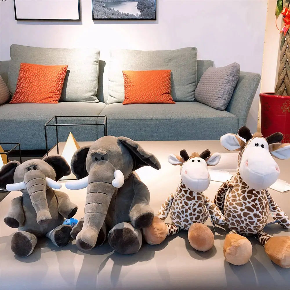 Plush toy safari animal stuffed doll 25cm featuring a gray fabric body, white tusks, and soft plush filling.