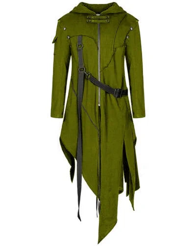 SHUJIN Men Gothic Style Hip Hop Trench Coat Hooded Cloak Men's Irregular Design Long Cardigan Street Punk Vintage Jackets