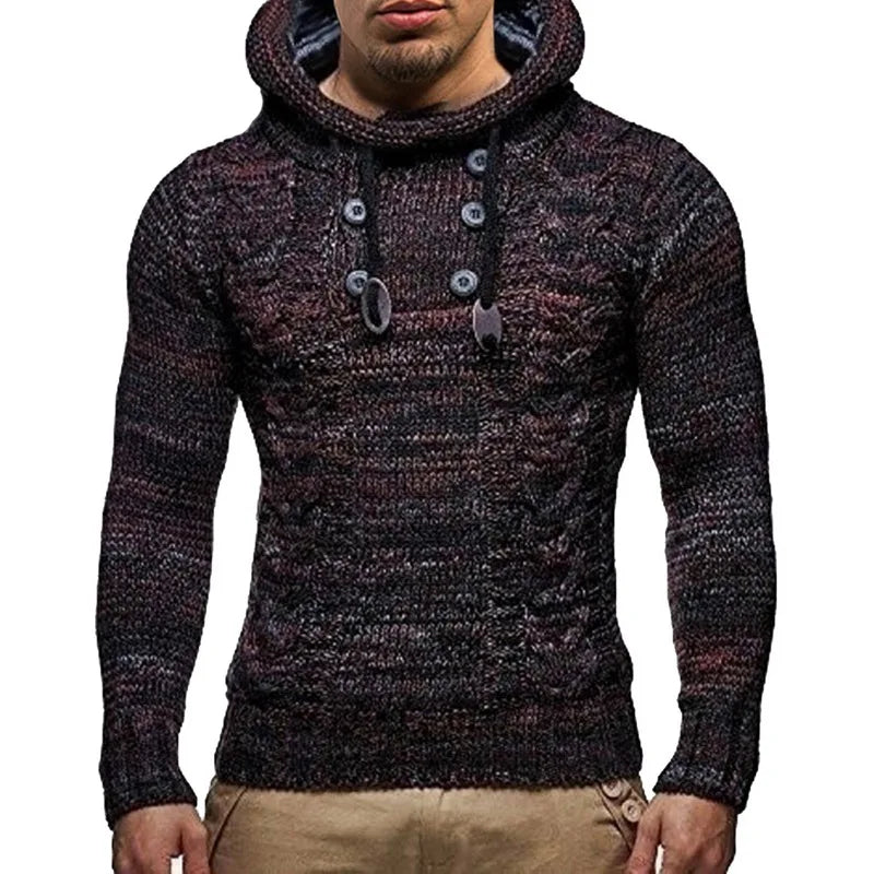 Men's Fashion Solid Color Knit Hooded Sweaters 2026 New O-Neck Long Sleeve Slim Fit Pullover Tops Autumn Winter