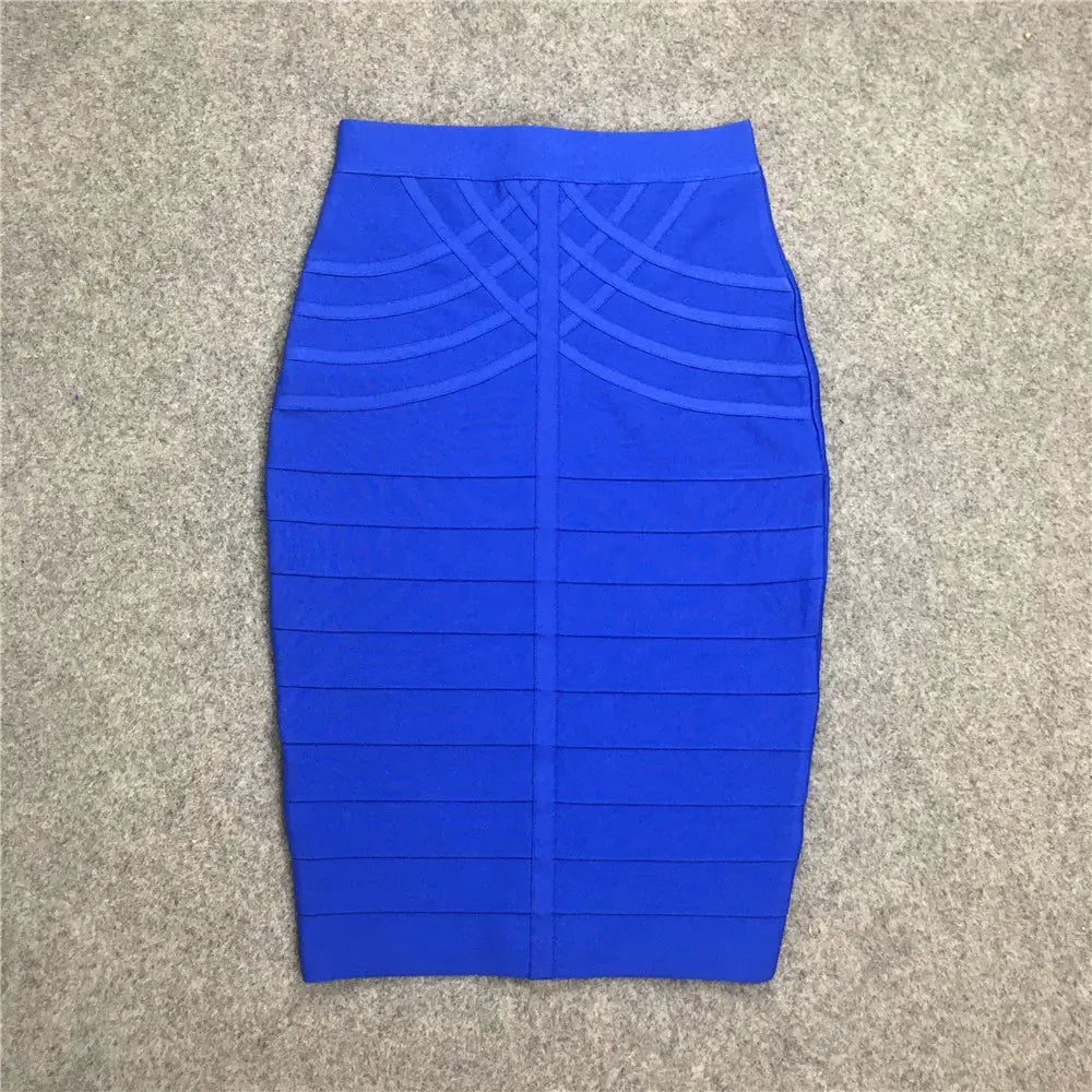 Jupe midi bandeau pour femme, style crayon à taille haute, bleu royal éclatant, avec un design côtelé structuré et une coupe bodycon.