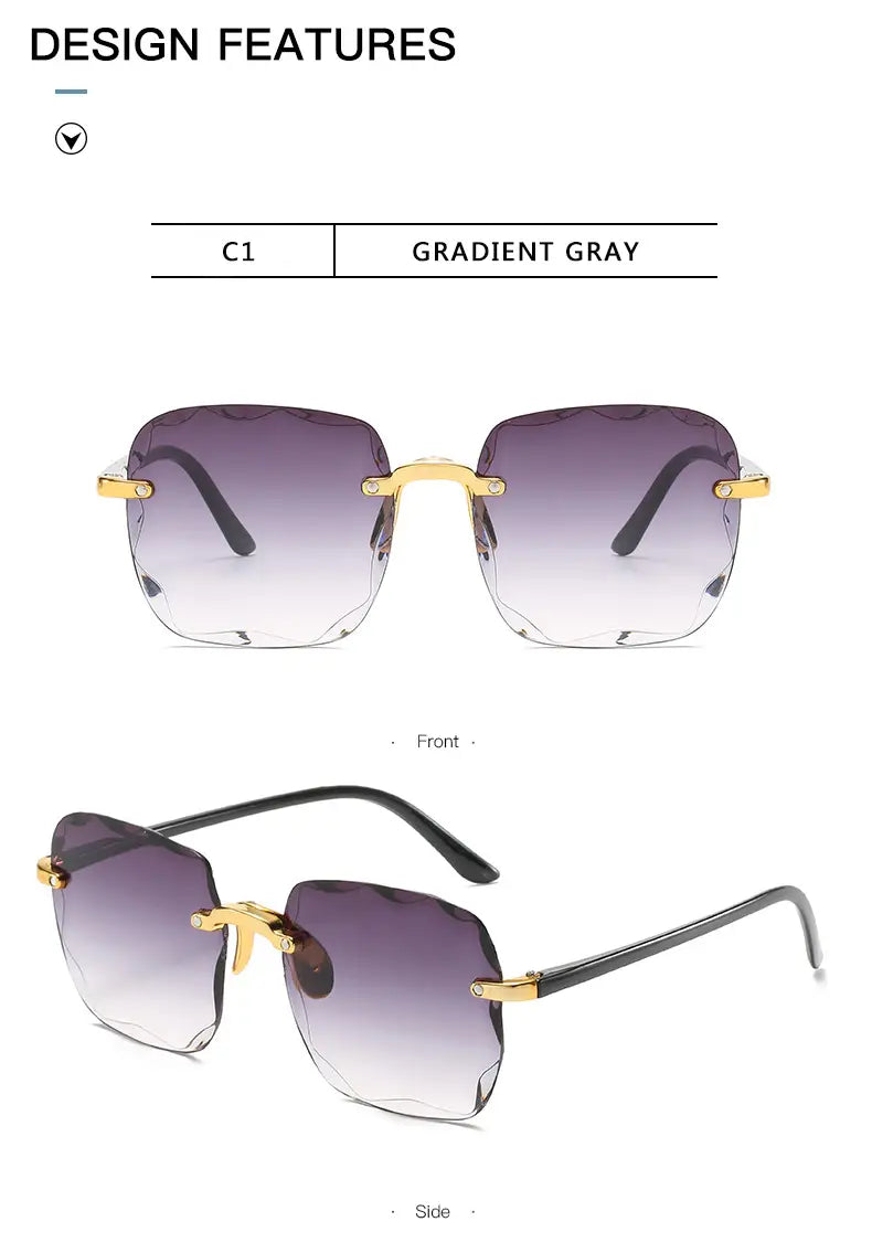 Square gradient sunglasses for women featuring gray square frames with gold-tone metal accents and black temple arms.