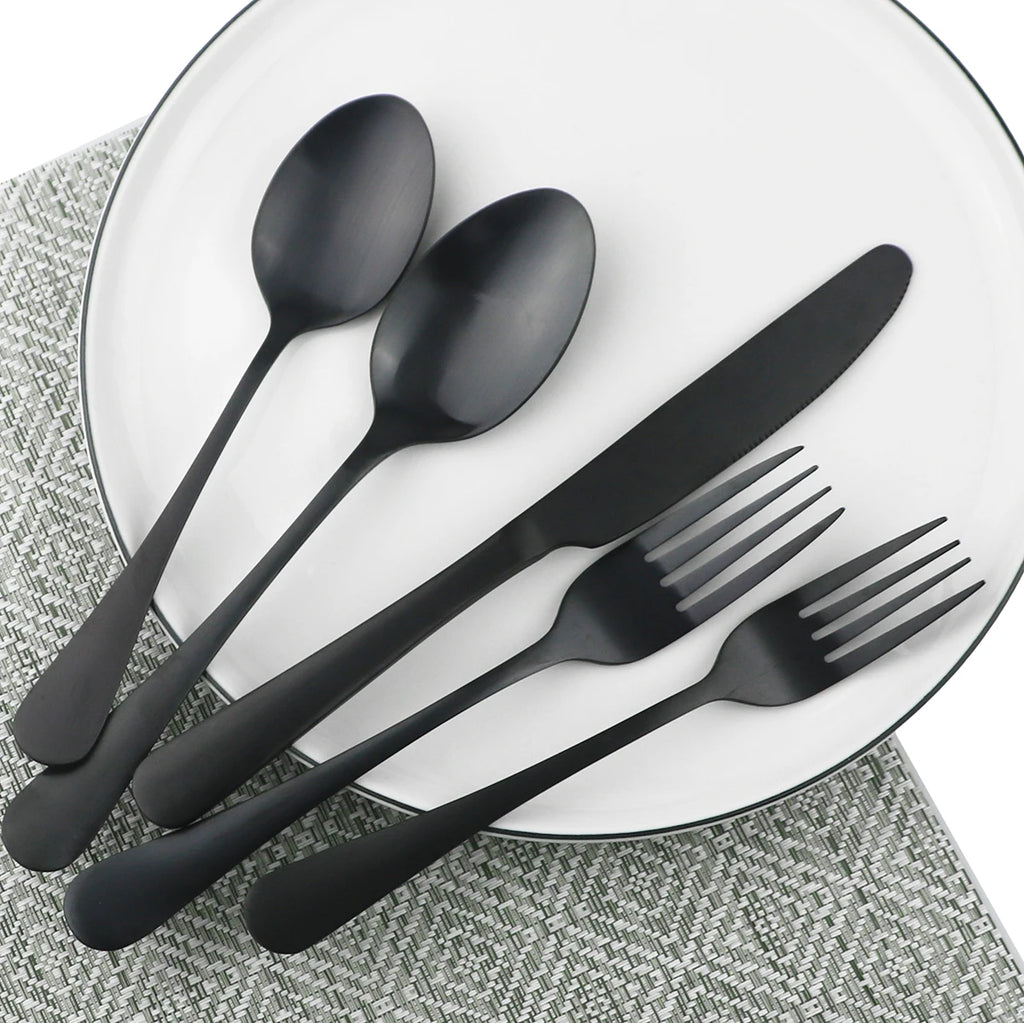 6Pcs Matte Black Dinnerware Cutlery Set Stainless Steel Silverware Butter Steak Knife Dessert Fork Spoon Flatware Tableware Set