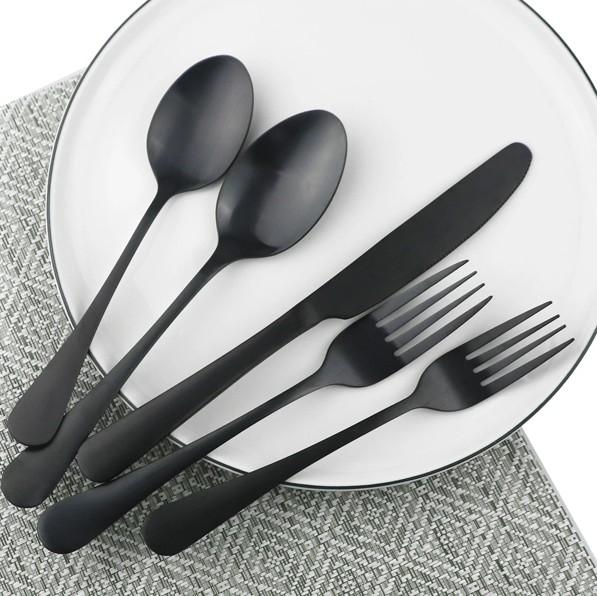 6Pcs Matte Black Dinnerware Cutlery Set Stainless Steel Silverware Butter Steak Knife Dessert Fork Spoon Flatware Tableware Set