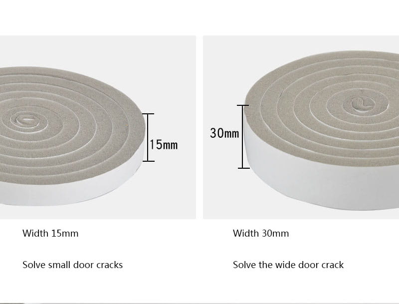 Bandes d’étanchéité en mousse adhésive grise d’une largeur de 15 mm et de 30 mm pour bande d’étanchéité en mousse pour portes et fenêtres, utilisées pour obturer les fissures de porte.