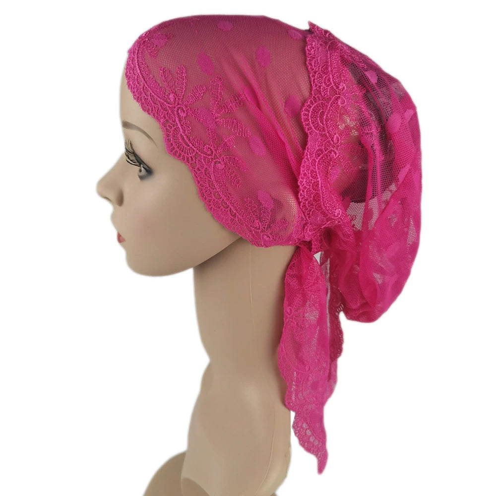 Women Muslim Turban Inner Cap Arab Lace Islamic Headwear Chemo Hat Wraps Cover Beanie Flower Hair Loss Cap Soft Long Tail Bonnet