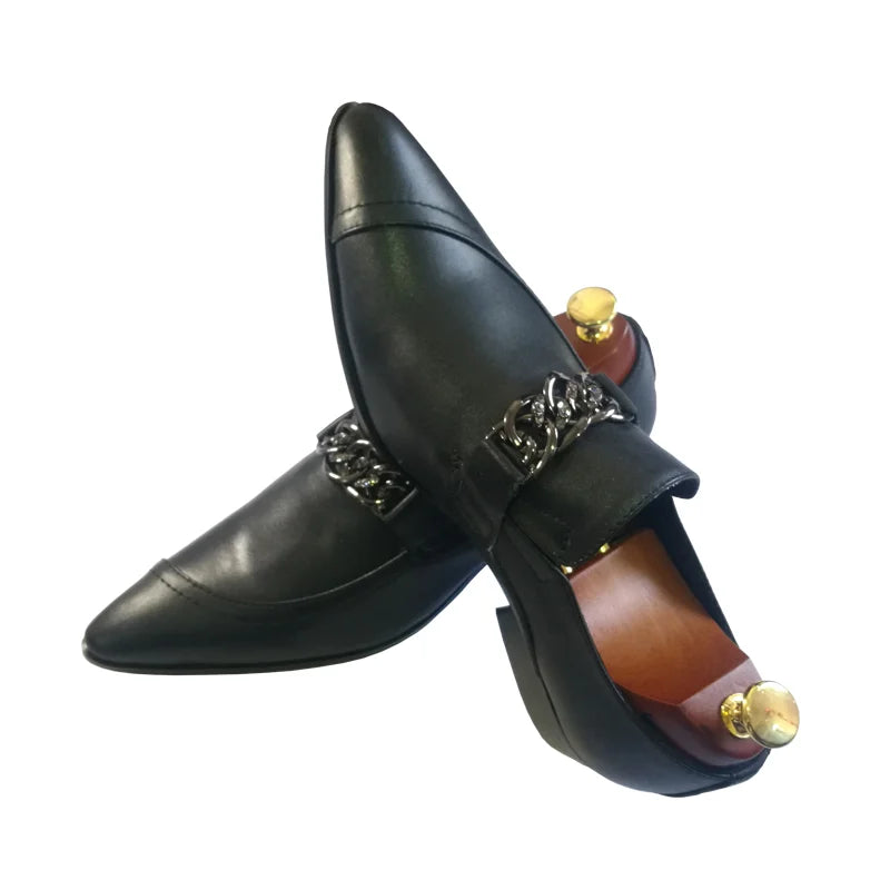 Men's British‑Style Elegant Pointed‑Toe Genuine Leather Formal Dress Shoes Youth Fashion Footwear For Summer Office Wedding Occa