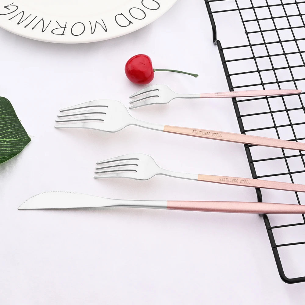 Dinnerware Pink Silver Silverware Cutlery Set Stainless Steel Luxury Flatware Home Fork Spoon Knife Kitchen Dinner Set Drop ship