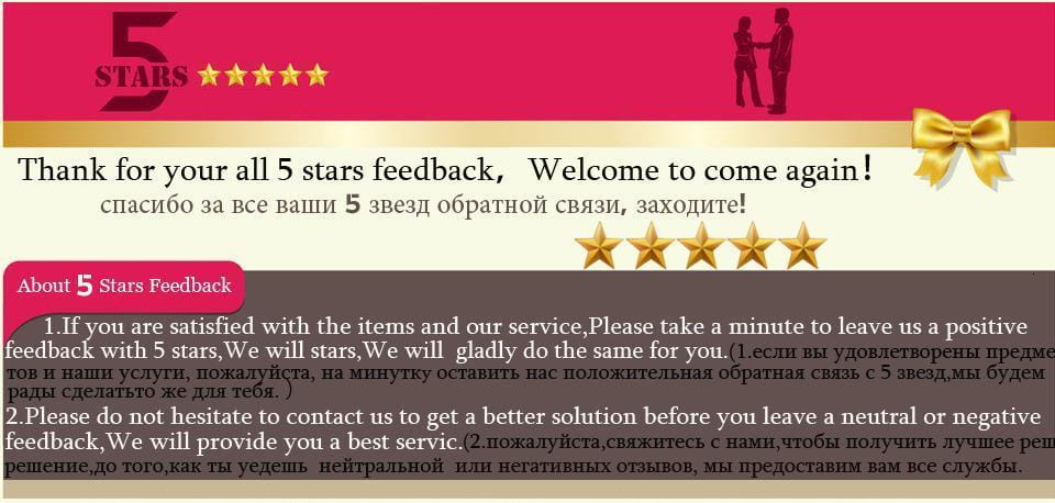 Five-star rating banner with gold stars and a golden bow highlighting a black and white crystal statement flower ring.