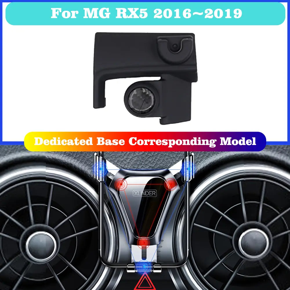 Base de montage en plastique noir avec évidement circulaire et clip intégré, visible depuis l’arrière pour le Mg Rx5 2016–2019 dans le support de téléphone de voiture sans fil Mg Rx5.