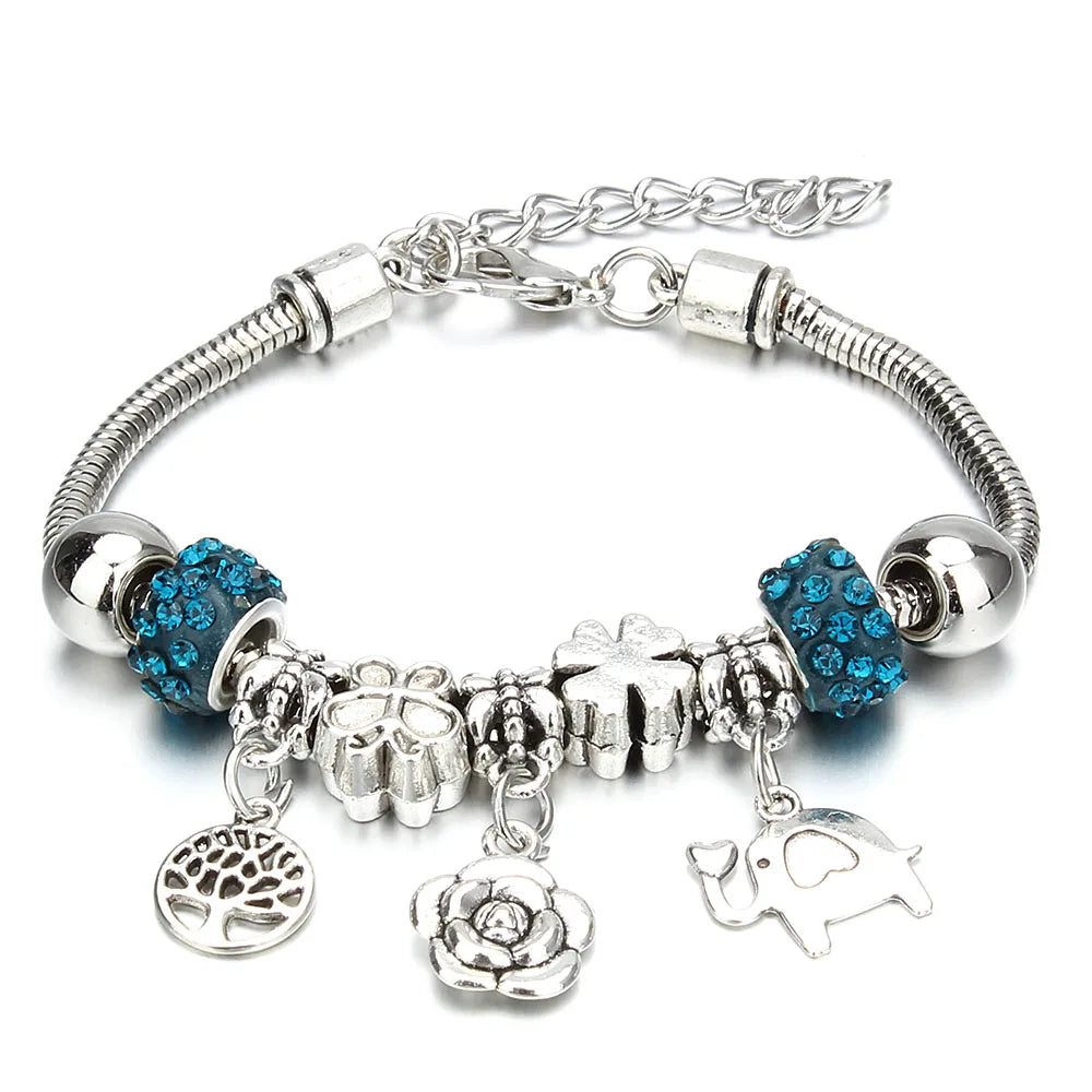 Charm Bracelet & Bangles Jewelry 6 Color Clay Zircon Ball Crown key lock Shape Beads Bracelets For Women Girl Friendship Gift