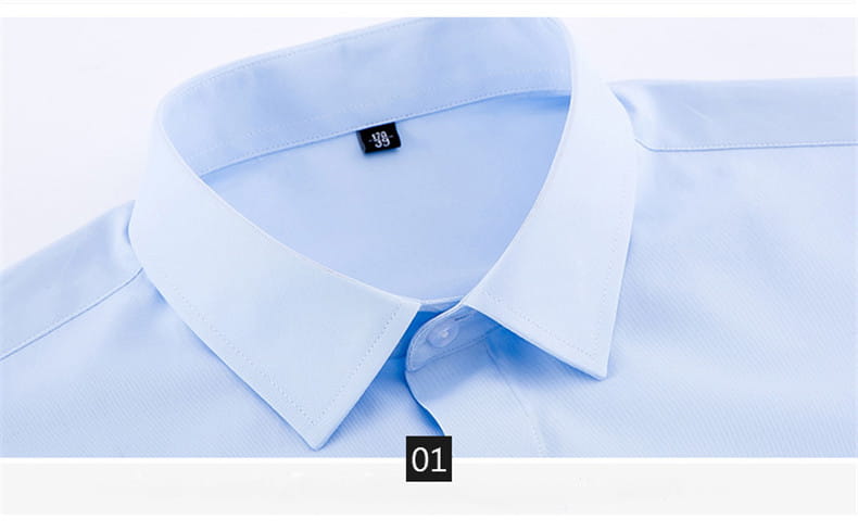 Chemise habillée en coton bleu clair à bouton recouvert pour homme, col classique, surpiqûres discrètes, disponible en taille asiatique avec tableau des tailles