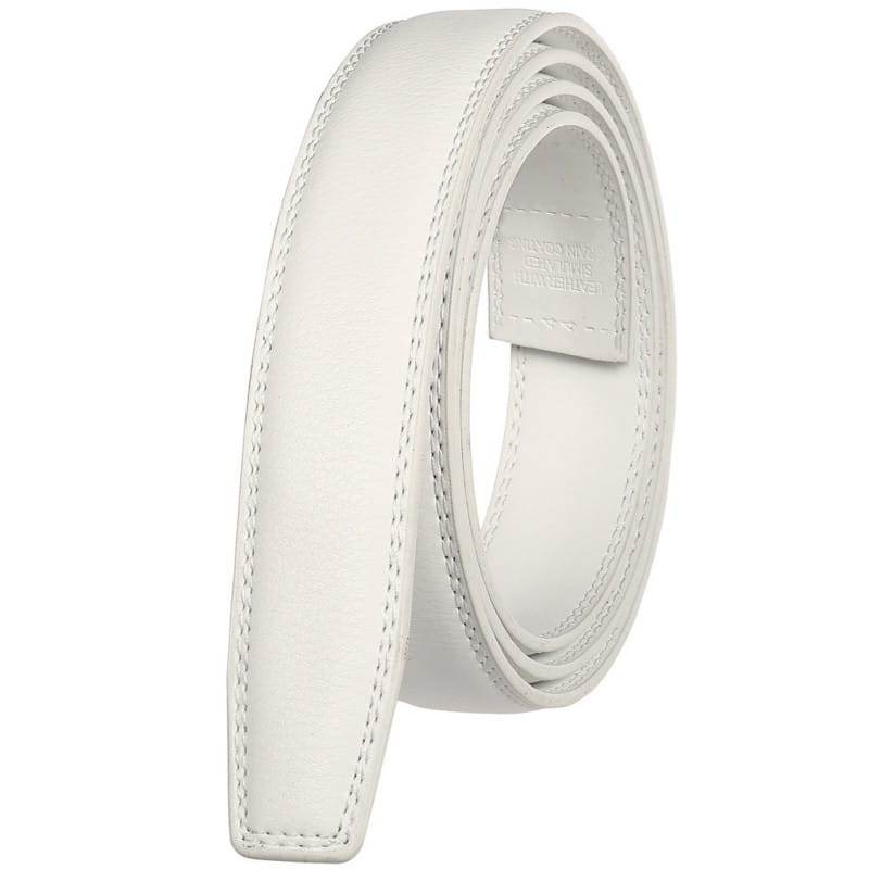 Sangle de ceinture en cuir véritable blanche pour homme, élégante et d’une largeur de 3,1 cm, avec couture précise et design minimaliste.