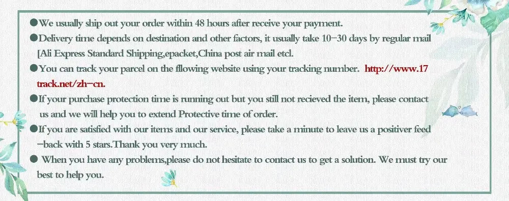 shipping and customer service notice with decorative floral borders for the modern white ceramic vase for floral decor