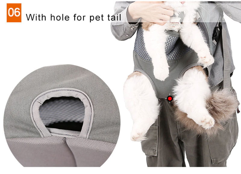 portador tipo mochila de malla gris para perro mascota y gato con orificio reforzado para la cola del gato, para un transporte cómodo de la bolsa para perros durante los viajes