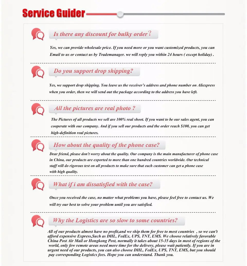 Service guide with red and black text on a white background for sterling silver engagement wedding ring for women.
