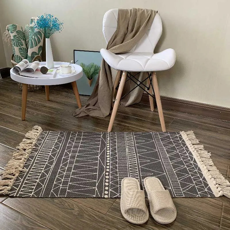 Cotton Tassel Home Weave Carpets Welcome Foot Pad Bedroom Study Room Floor Rugs Prayer Mattress