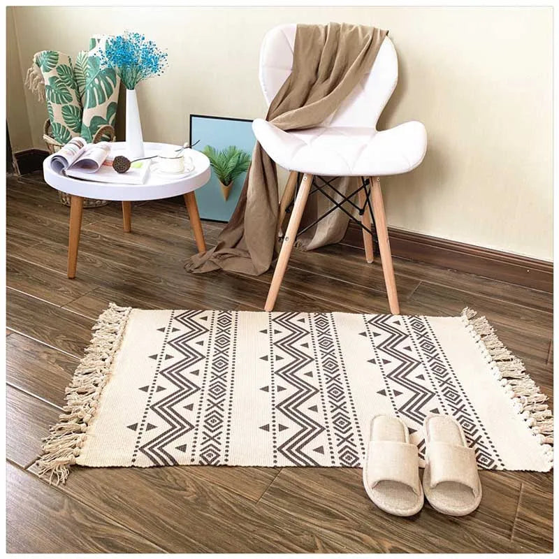 Cotton Tassel Home Weave Carpets Welcome Foot Pad Bedroom Study Room Floor Rugs Prayer Mattress