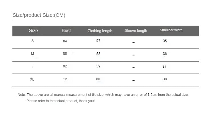 Size chart for wool turtleneck sleeveless sweater vest displaying garment measurements in centimeters across sizes s through xl.
