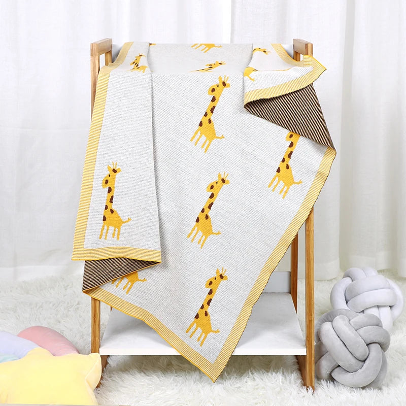 Baby Blanket 100%Cotton Knitted Newborn Girl Boy Bedding Crib Quilts Plaid Cute Giraffe Toddler Stroller Wrap Swaddle Super Soft