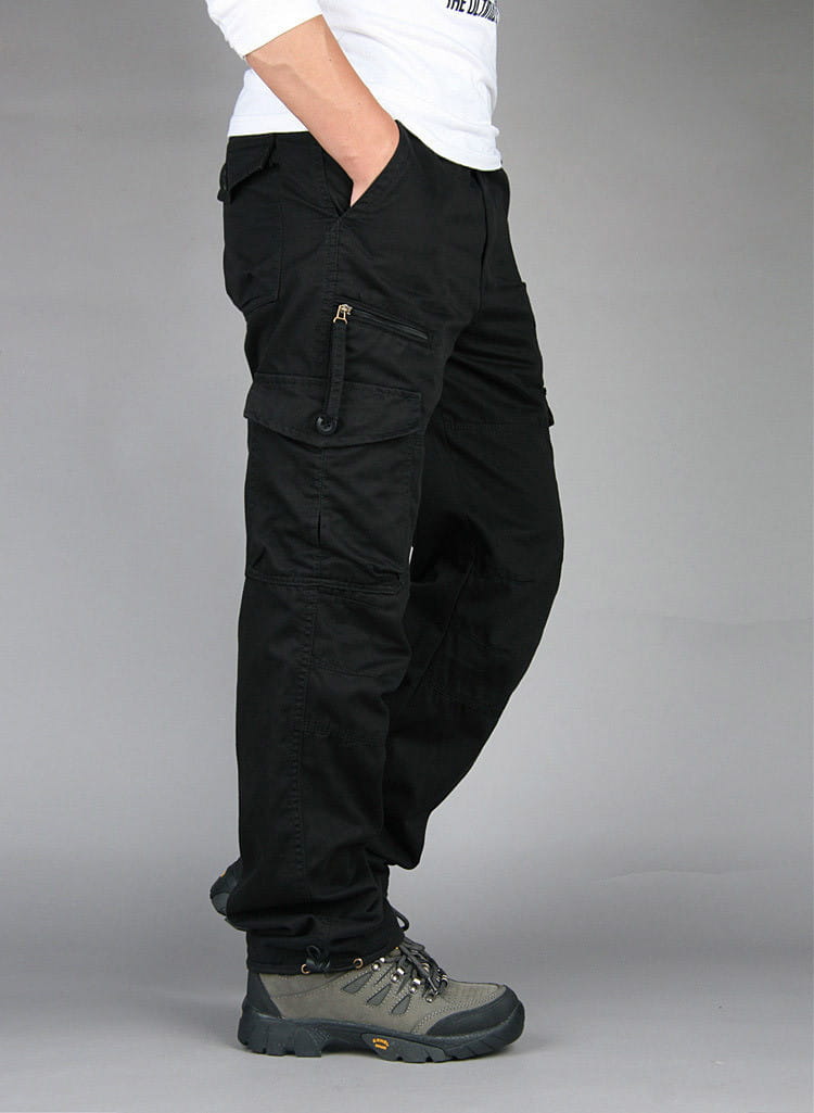 men tactical cargo pants made of black cotton with multiple pockets and a relaxed fit for work use