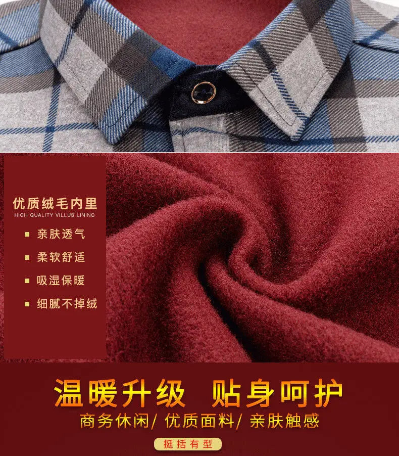 Chemise décontractée pour homme à coupe ajustée, manches longues, présentant un motif à carreaux confortable, avec une doublure en polaire rouge douce et un col classique.