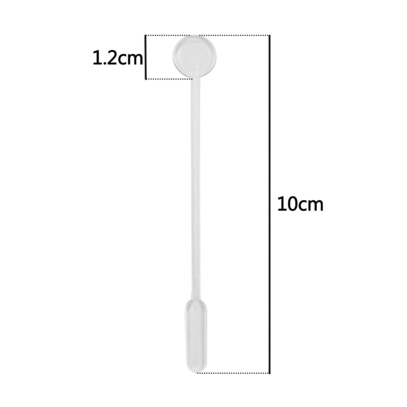 a translucent white plastic stirring rod with a rounded top and tapered bottom measuring 10cm in length from the epoxy resin mixing tool set for diy jewelry making