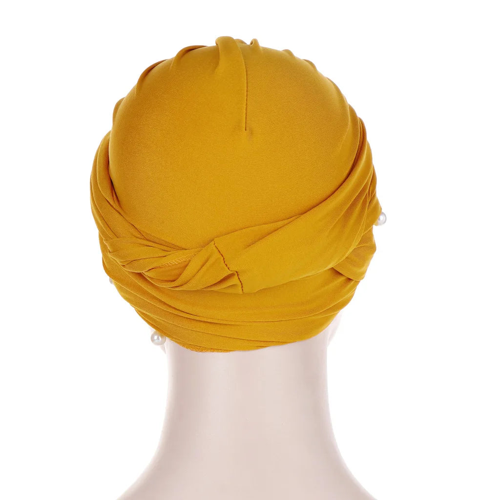 Muslim Fashion Women Elastic Velvet Pearls Turban Caps Islamic Hijab Bonnet Musulman Femme Headscarf Indian Hat Turbante Mujer