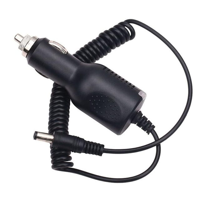 black baofeng uv-5r battery charger car charger with coiled cable and silver metal plug for uv5r devices