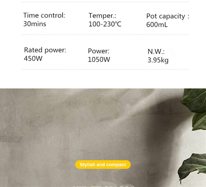 Stylish and compact 600ml electric pot with a sleek white exterior designed for efficient heating between 100 and 230 degrees Celsius in a 3 in 1 breakfast station coffee maker and toaster oven.