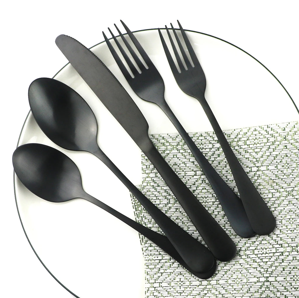 6Pcs Matte Black Dinnerware Cutlery Set Stainless Steel Silverware Butter Steak Knife Dessert Fork Spoon Flatware Tableware Set