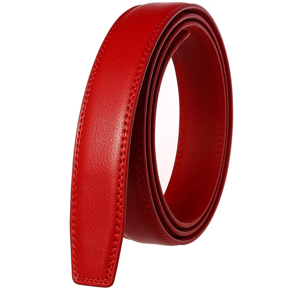 Sangle de ceinture en cuir véritable rouge vif pour homme de 3,1 cm, avec couture précise le long des bords.